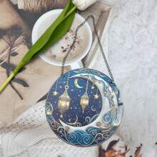 1 pezzo Piatto rotondo decorativo in acrilico colorato e vintage, con disegno di luna e stelle, per decorazione d casa