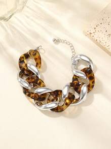 1 pieza Brazalete de cadena gruesa de acrílico con estampado de leopardo - Amarillo Oro - Ver 6