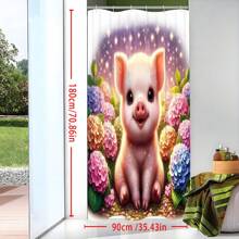 1pc Valentines Decorations Shower Curtain With 12 Hooks, Waterproof Shower Curtain, Machine Washable Bathroom Cartoon Decoration