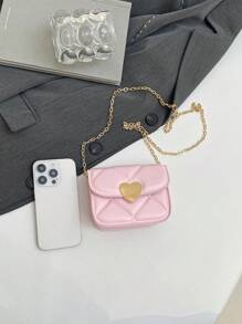 1pc Pu Magnetic Buckle Fashionable And Simple Love Lock Candy Color Diamond Pattern Shoulder Messenger Bag Mini Bag, Niche Design Play Comfortable Chain Shoulder Strap, Smooth And Versatile, Not Picky, Suitable For Daily Outings And Play, Perfect Gift For Teenagers - Heart Mini Bag - View 10