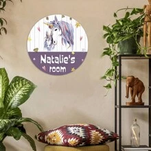 1 件定制文字金属板，个性化可爱独角兽设计名称标牌，门牌，卧室装饰，墙壁艺术，8x8 英寸金属房间装饰