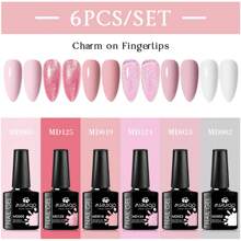6pcs Gel Nail Polish Set Summer Colorful Semi Permanent UV LED Gel Polish Set Pink Glitter Soak Off Nail Art Varnish Design Manicure Kits DIY Salon At Home Gifts For Women