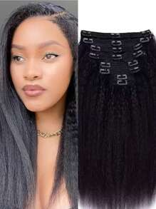 Eulisi Kinky Straight Clip In Hair Extensions Fullness With 1 Pack, 20inch 135g 8pcs Natural Black Seamless Clip In Hair Extensions Human Hair