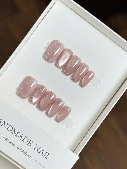 按压式指甲，手工制作镜面粉法式美甲玻璃猫眼设计美甲用品