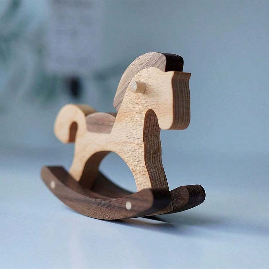 1pc Đồ trang trí bàn bập bênh hình ngựa gỗ nhỏ vui nhộn Đồ trang trí để bàn Quà tặng nhỏ bằng gỗ Đồ trang trí