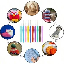 Set de 1 (9 piezas) Ganchos cómodos, agujas de aluminio de agarre suave, multicolor, herramienta manual cómoda y multifuncional, adecuado para artritis, principiantes, todo tipo de hilo