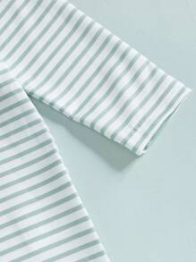 Toddler Boys Girls Rash Guard Swimsuit With Hat 2 Pcs Set Striped Pattern Zip Up Long Sleeve Crew Neck Baby Swimwears - Green - View 6