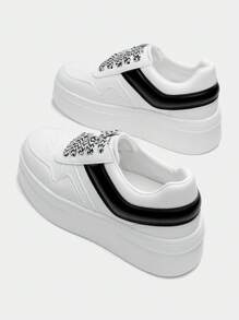 Women's Platform High Heel Fashion Sneakers – Lightweight, Stylish, And Classic Lace-Up Casual Walking Shoes - 黑與白 - 查看 6