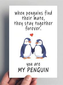1 pieza Tarjeta de felicitación romántica con diseño de pingüinos enamorados - "Eres mi pingüino" - Ideal para aniversario, Día de San Valentín, compromiso, boda, cumpleaños - Regalo perfecto para parejas