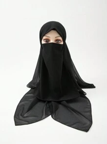 2 Stücke Damen neue Chiffon 110cm quadratischer Schal Bandana mit elastischem Band verstellbare Gesichtsmaske, muslimischer einfarbiger Hijab Kopftuch, klassische Outdoor-Tücher Set