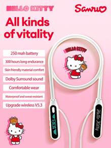 Sanrio Hello Kitty KUROMI JJ-B1 Bluetooth Headphones Wireless Neckband In-Ear Sports Waterproof Sweatproof 3D HiFi Sound Quality Long Battery Life LED Display Power Noise-Proof Neck-Hanging Wireless Earbuds Compatible With Smartphones & Computers