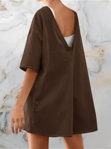Summer 2026 Women's Oversized Short Sleeve Athletic Romper With Pockets For A Dynamic Look - 咖啡棕 - 查看 3