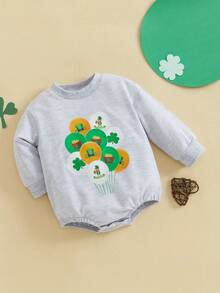 Sudadera irlandesa para bebé, mono con estampado de trébol y globo, manga larga, ropa de primavera para niños y niñas - Gris Claro - Ver 6