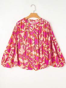 Acelitt Floral Print Batwing Sleeve Loose Fit Button-Up Shirt, Pink - Multicolor - View 5