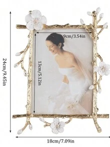 Pink White Plum Blossom Floral Picture Frame 4x6, European Vintage Photo Frame Made Of Metal For Table Top Display, Home Decor, Retro Photo Frame - A - 查看 3