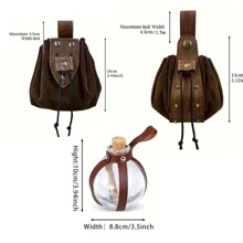 5 pièces/set Vintage en PU médiéval, rétro, faux jeu de sangles, incluant 4 bouteilles en liège et un porte-monnaie. Parfait pour les festivals de la Renaissance, les soirées déguisées