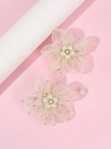 2pcs Pearl Decor Flower Hair Clips For Girls Elegant Mesh Flower Hairpin Versatile Barrettes Daily Hair Accessories