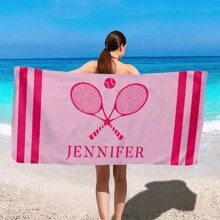 Asciugamano da spiaggia personalizzato con motivi sportivi come softball, racchetta da tennis e testo personalizzato, grande asciugamano da piscina o doccia per donne e uomini, regalo estivo, regalo di San Valentino, compleanno, fidanzato/a, vacanze, arredo bagno, accessori da viaggio, accessori da spiaggia