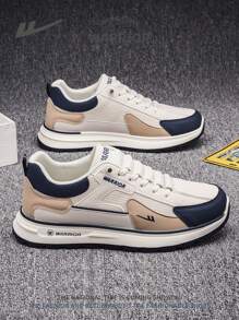 WARRIOR 1 Pair Men's Lace-Up Thick Sole Casual Sneakers, Comfortable Non-Slip Warm Lightweight Outdoor Low-Top Vulcanized Shoes - 米色 - 查看 3