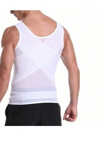Corsé de malla transpirable para hombre, moldeador de pecho, ajustable, con barriga cervecera, invisible - Blanco - Ver 1