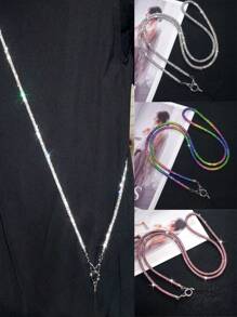 1 Pc Luxury Crystal String Long Diagonal Crossbody Purse Strap, Fashion Rhinestone Phone Lanyard, High-End - Multicolor - View 12