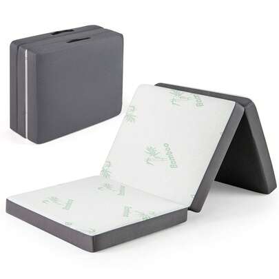 Tri-Folding Foam Mattress Portable Floor Foam Mattress Topper  W/ Bamboo Fiber