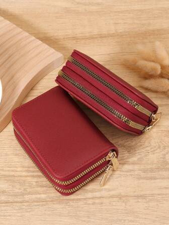 勃艮第包 Charry 红色包 酒红色包 复古双拉链 多功能零钱包 多卡位卡片收纳袋 轻便 马利斯特 时尚 现代 周年纪念 圣诞节 情人节 生日礼物 送给爱人的礼物 送给女孩 送给女士 女包 学校用品 学校 宿舍和返校 卡夹 卡夹 钱包 名片夹 信用卡夹 女士卡夹 女士钱包 迷你钱包 钱包 卡包