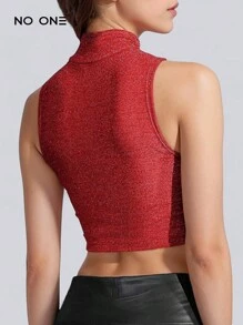 Playera musculosa spandex con brillo crop top slim fit - Rojo - Ver 2