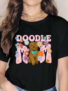 Cute Goldendoodle Doodle Dog Mom Design Women T-Shirt - 黑色 - 查看 1