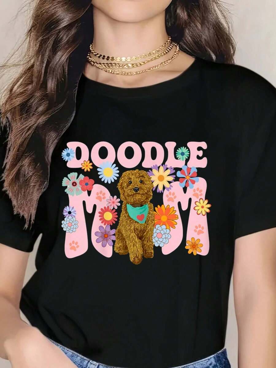 Cute Goldendoodle Doodle Dog Mom Design Women T-Shirt - 黑色 - 查看 1