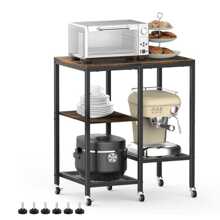 厨房微波炉推车、带轮微波炉支架、咖啡吧台桌、4 层滚动面包架、小家电储物架、厨房实用边桌、客厅（乡村棕色）户外装饰