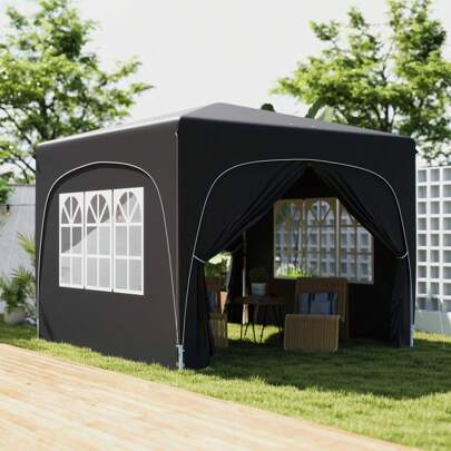  Outsunny 3 X 3(M) Pop Up Gazebo With Sides And Carry Bag, UPF50+, Height Adjustable Party Tent Instant Event Shelter For Garden, Outdoor, Patio, Black