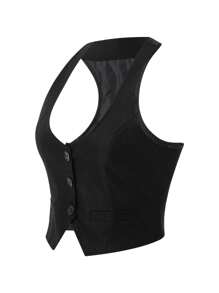 Women Waistcoat Vests, Vintage Sleeveless V Neck Button Down Dressy Suit Blazer Vest - Black - View 10