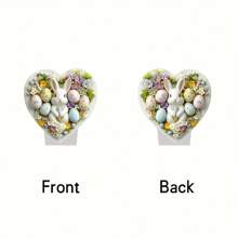 1 Piece Of Adorable Bunny Heart Silhouette Ornament, Heart Shape 2D Acrylic Decoration With Pastel Flowers And Colored Eggs, Perfect For Everyday Accessories Such As Home And Desk Decoration, And Also An Ideal Gift For Family And Friends