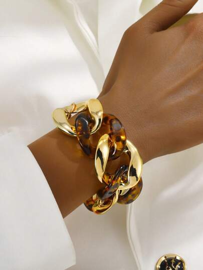 1 pieza Brazalete de cadena gruesa de acrílico con estampado de leopardo