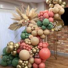 35 Stück salbeigrüne rosa Ballons, salbeigrüne und staubige rosa Metallgold Ballons, olivgrüne Goldballons, geeignet für Geburtstag Dschungel Wald Party Dekoration