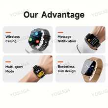 Smart Watch Full Screen Touch Fitness Tracker Support Calls Message Reminder Multi-Function Square Dial Compatible With Android/Ios - Silver(Double strap) - View 4