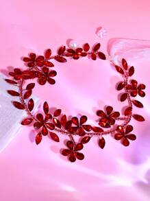 1 Piece Of Ladies' Valentine's Day Gift Accessory, Shiny Red Rhinestone Belt, Elegant And Fashionable Elegant, Flower Vine Design Waist Accessories, Holiday Parties, Brides' Weddings, Banquets, Daily Outings, Evening Dresses, Handmade Waist Accessories, Multifunctional Headband And Hair Accessories