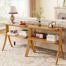 Tribesigns Farmhouse End Table With 2-Tier Storage Shelf And Solid Wood Legs, Slim Modern Bedside Table Nightstand For Bedroom, Small Spaces, Entryway, Walnut - màu nâu - Xem 8
