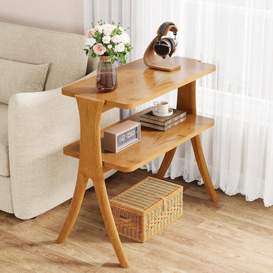 Tribesigns Farmhouse End Table With 2-Tier Storage Shelf And Solid Wood Legs, Slim Modern Bedside Table Nightstand For Bedroom, Small Spaces, Entryway, Walnut - màu nâu - Xem 1