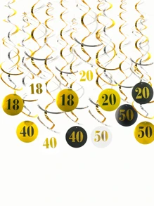 9 peças/Conjunto Bandeirolas Espirais de PVC + Espirais Duplas + Números em Folha, Adequado para Decorações de Festa de Aniversário de 18°/20°/30°/40°/50°, Também Pode Ser Usado para Decorações de Aniversário de 18/20/30/40/50