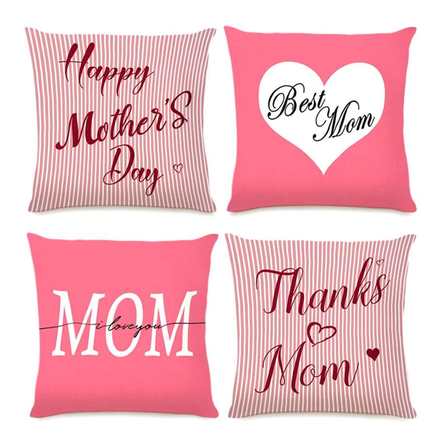 4pcs Valentine's Day Love Linen Pillow Case - Pink - View 1