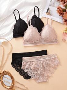 2 ZESTAWY damskiej, wygodnej, koronkowej bielizny bez fiszbin, seksownej bielizny damskiej z koronką w kwiaty