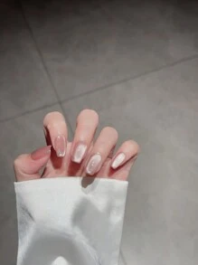 按压式指甲，手工制作镜面粉法式美甲玻璃猫眼设计美甲用品 - 粉色 - 查看 3