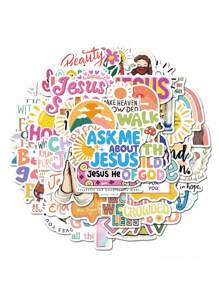 SCXXBSW 52 件装耶稣基督基督教卡通涂鸦贴纸装饰水瓶、笔记本电脑、手提箱、防水贴纸 - 彩色 - 查看 4