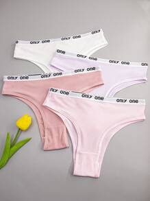 4pcs Women High Elastic Letter Printed Waist Sports T-Shape Briefs - Multicolor - View 2