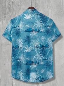 Plus Size Men's Hawaii Style Creative Pattern Printed Casual Shirt For Beach Vacation - Blue - View 2