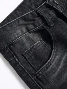 Men's Black Washed Distressed Ripped Casual Denim Shorts With Fashion Simple Personalized - Black - View 6