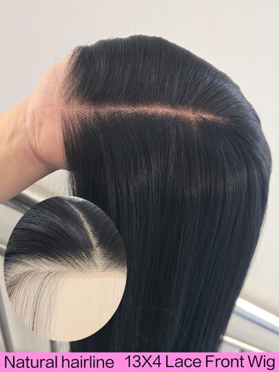 24 Inch Straight Black Synthetic Hair Lace Front Free Style Wig Suitable For Daily Wear