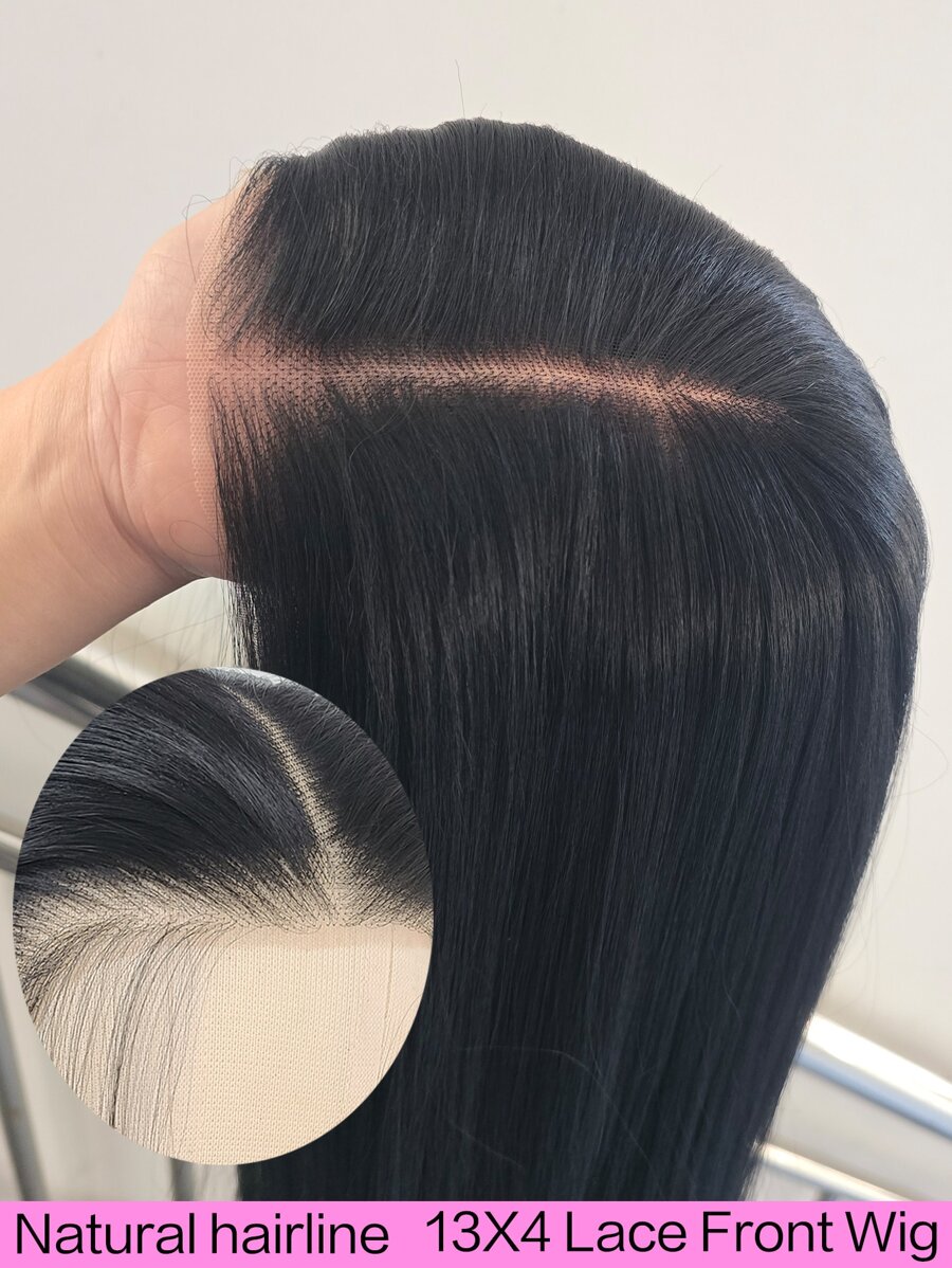 24 英寸直发黑色合成发蕾丝前部自由式假发适合日常佩戴